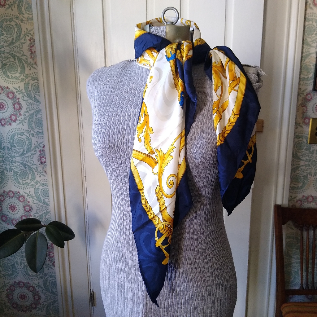 Blue Golden Yellow And White Silk Scarf